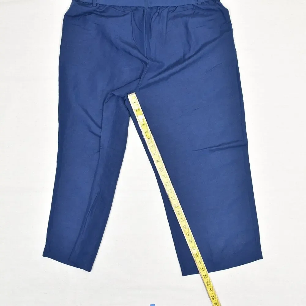 NEW Ann Taylor Women's Straight Pants Crop Belted Linen Blue Size XL High Rise